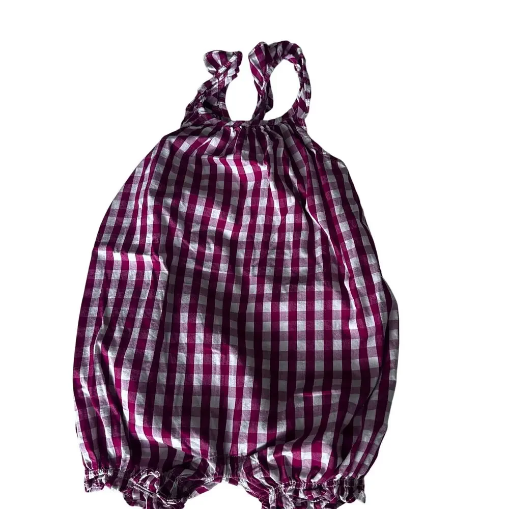 Baby Gap Red Gingham Bow Bubble Romper - 12-18 Months